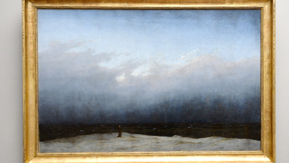 Gemälde: Caspar David Friedrich, "Der Mönch am Meer" (Wanderer am Gestade des Meeres), um 1808/10. Öl auf Leinwand